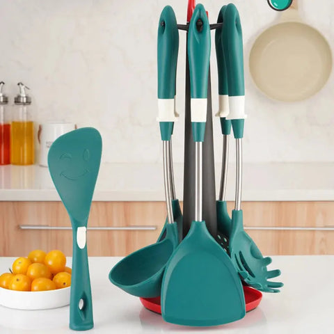 Silicone Soup Spoon Colander Stainless Steel Handle Fried Leakage Shovel Rice Scoop Cooking Utensils wiktra