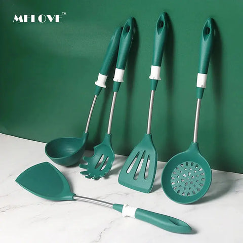 Silicone Spatula Set Cooking Utensil Heat-Resistant Stainless Steel Core Eggs Pancakes   Non-stick Cookware Kitchen Gadget wiktra