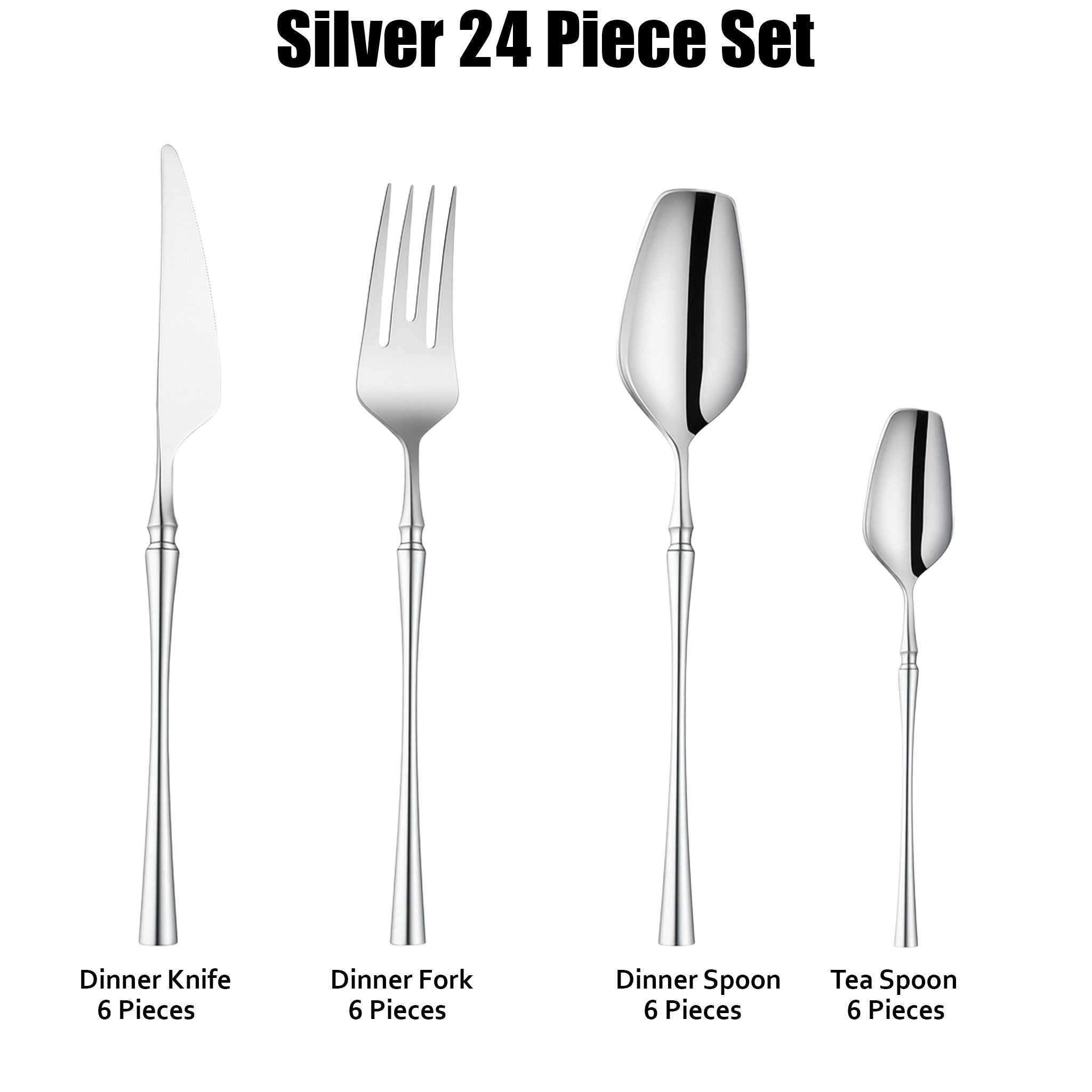 Silver 24-Piece Stainless Steel Cutlery Set