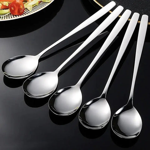 Stainless Steel Cutlery Set Icecream Dessert Coffee Spoons Fruit Fork Long Handle Soup Spoon Flatware Kitchen Tableware Utensils wiktra