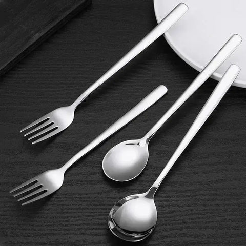 Stainless Steel Cutlery Set Icecream Dessert Coffee Spoons Fruit Fork Long Handle Soup Spoon Flatware Kitchen Tableware Utensils wiktra