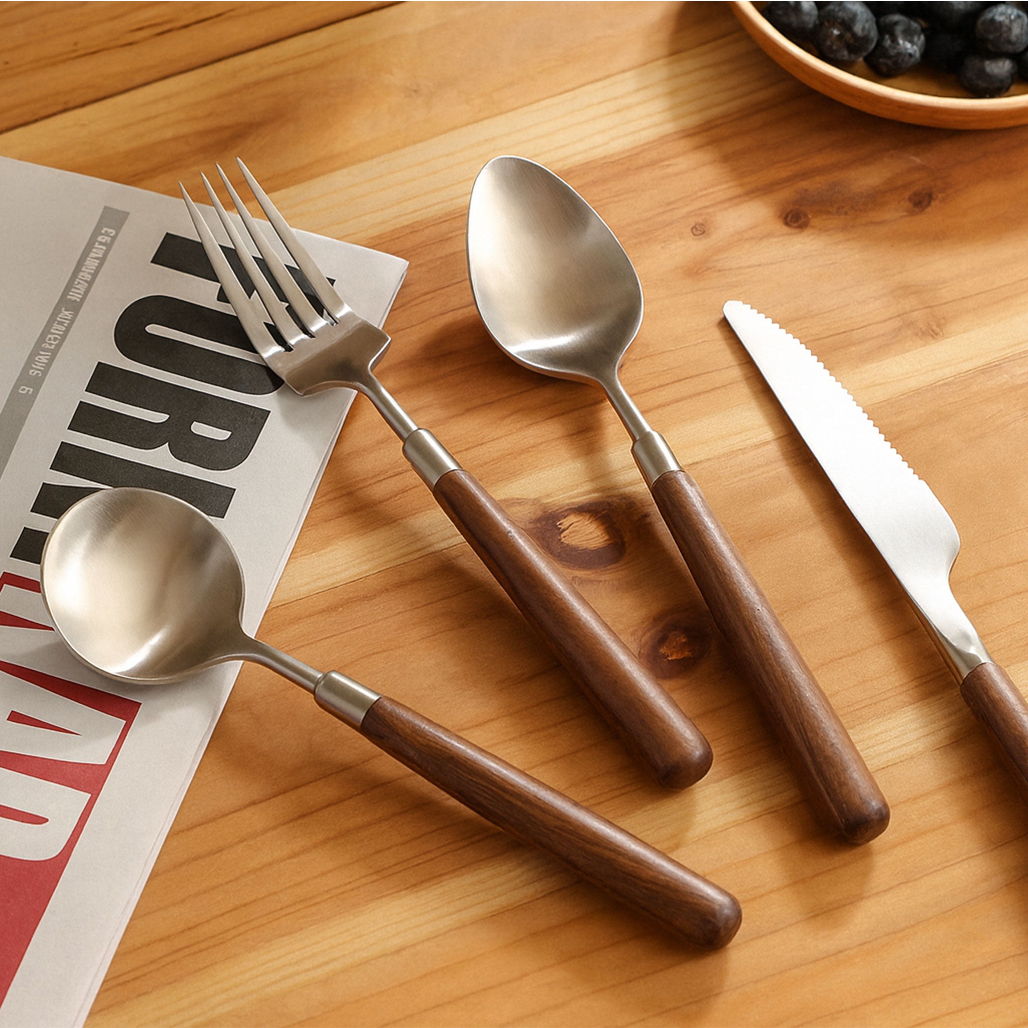 Stainless Steel Cutlery Set with Walnut Wood Handles