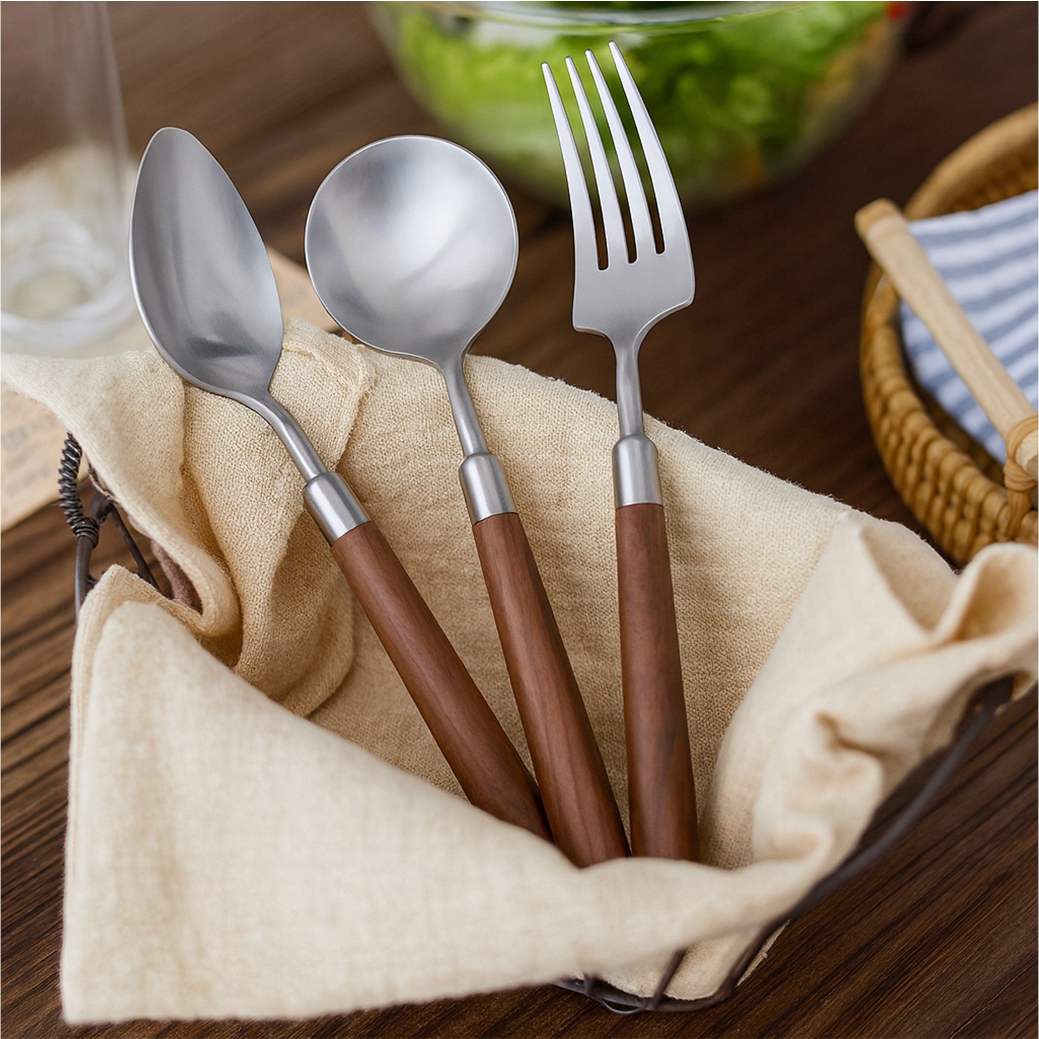 Stainless Steel Cutlery Set with Walnut Wood Handles