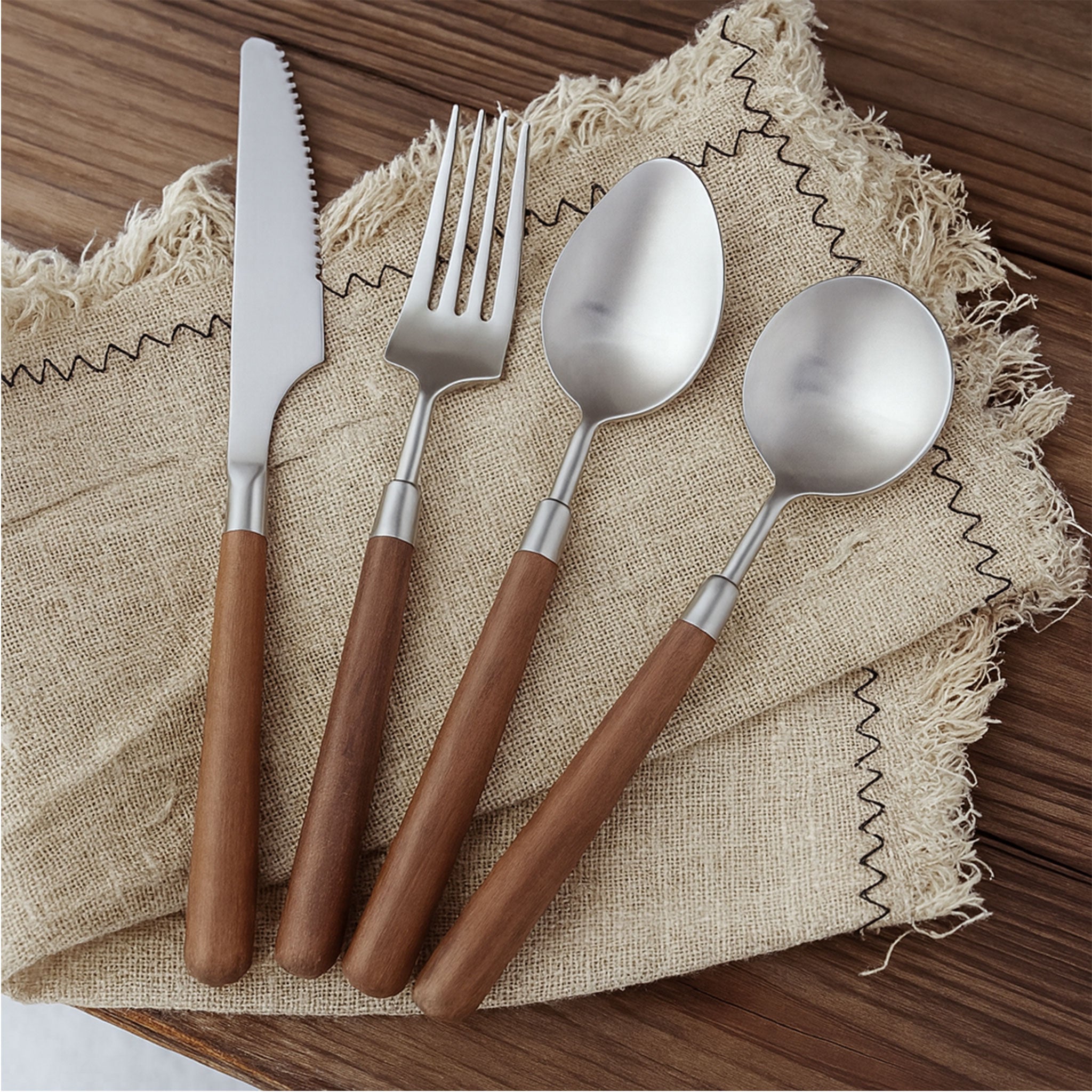 Stainless Steel Cutlery Set with Walnut Wood Handles