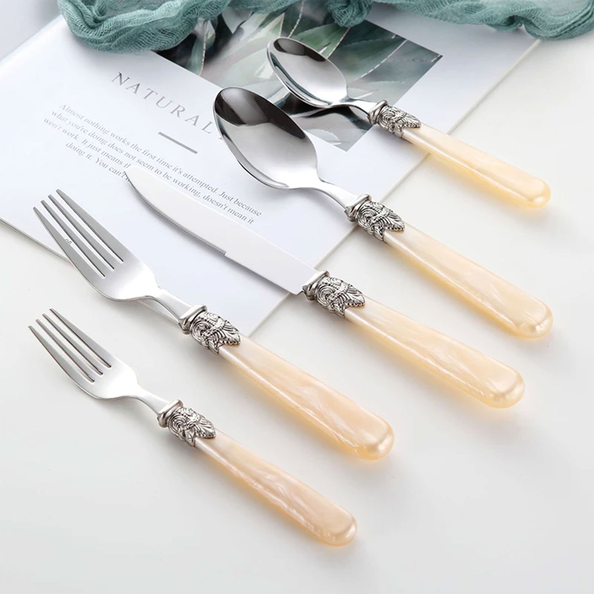 Stainless Steel Flatware Set with Marble Handle