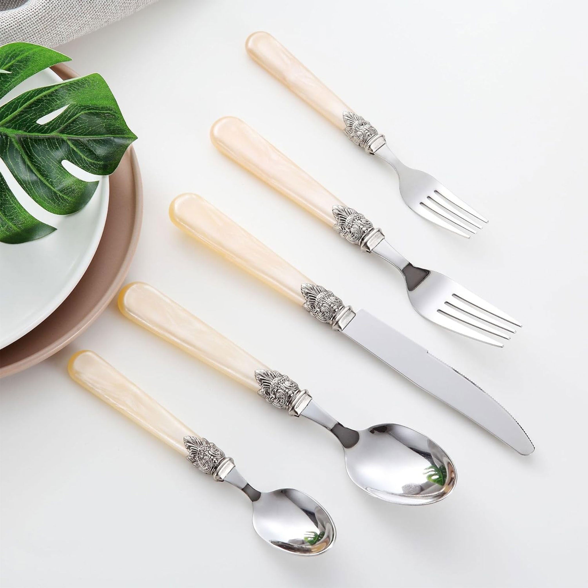 Stainless Steel Flatware Set with Marble Handle