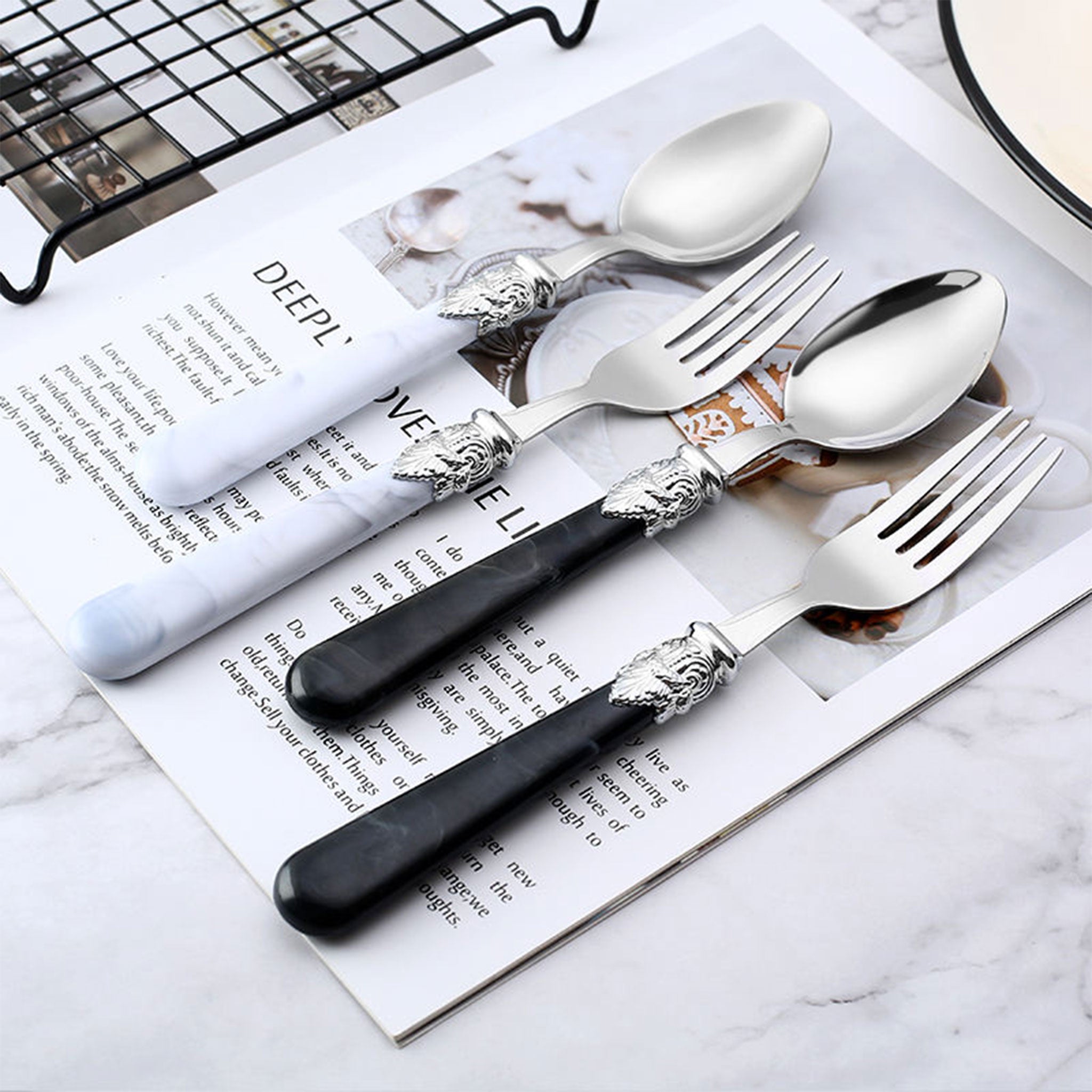 Stainless Steel Flatware Set with Marble Handle