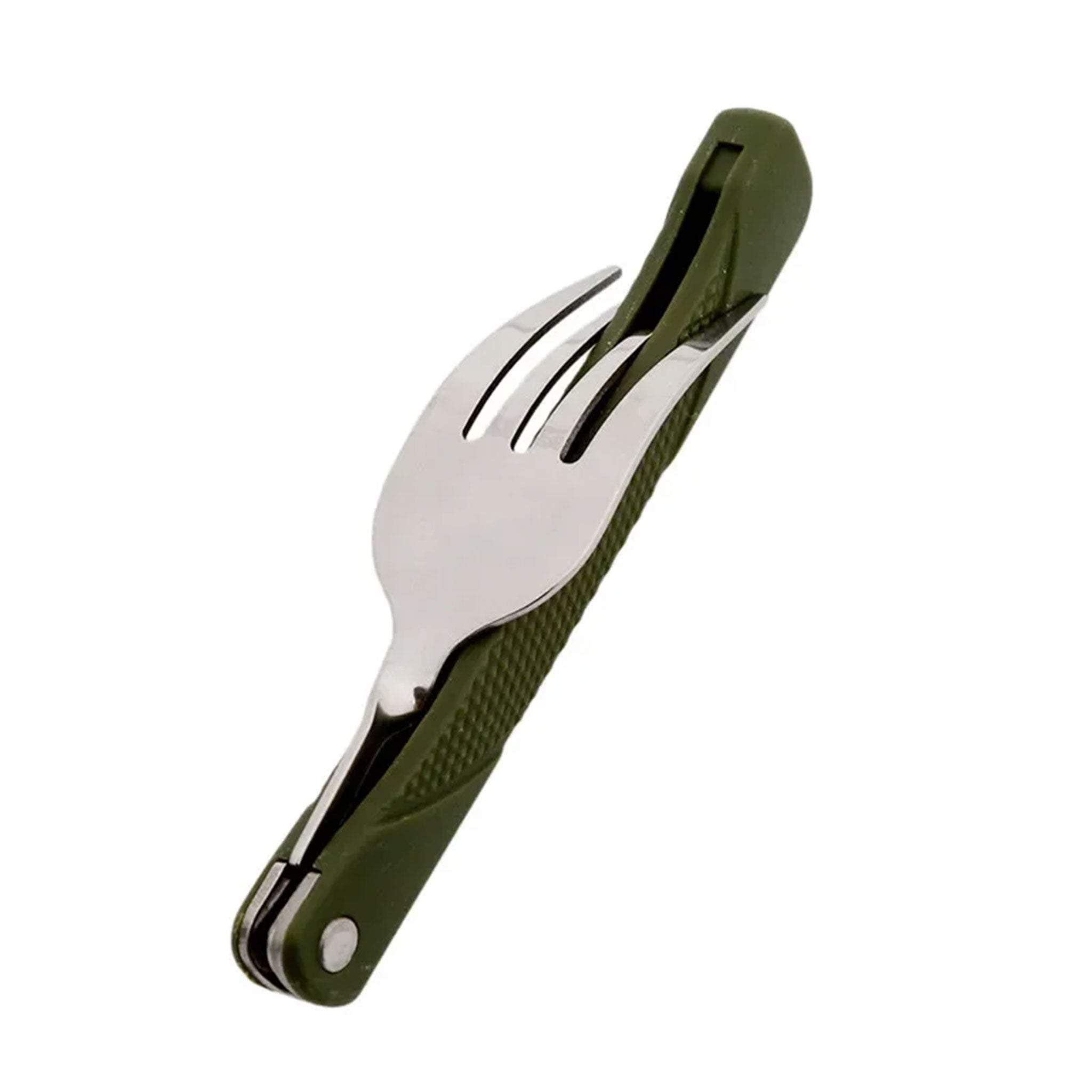 Stainless Steel Folding Camping Cutlery Set with Green Pouch
