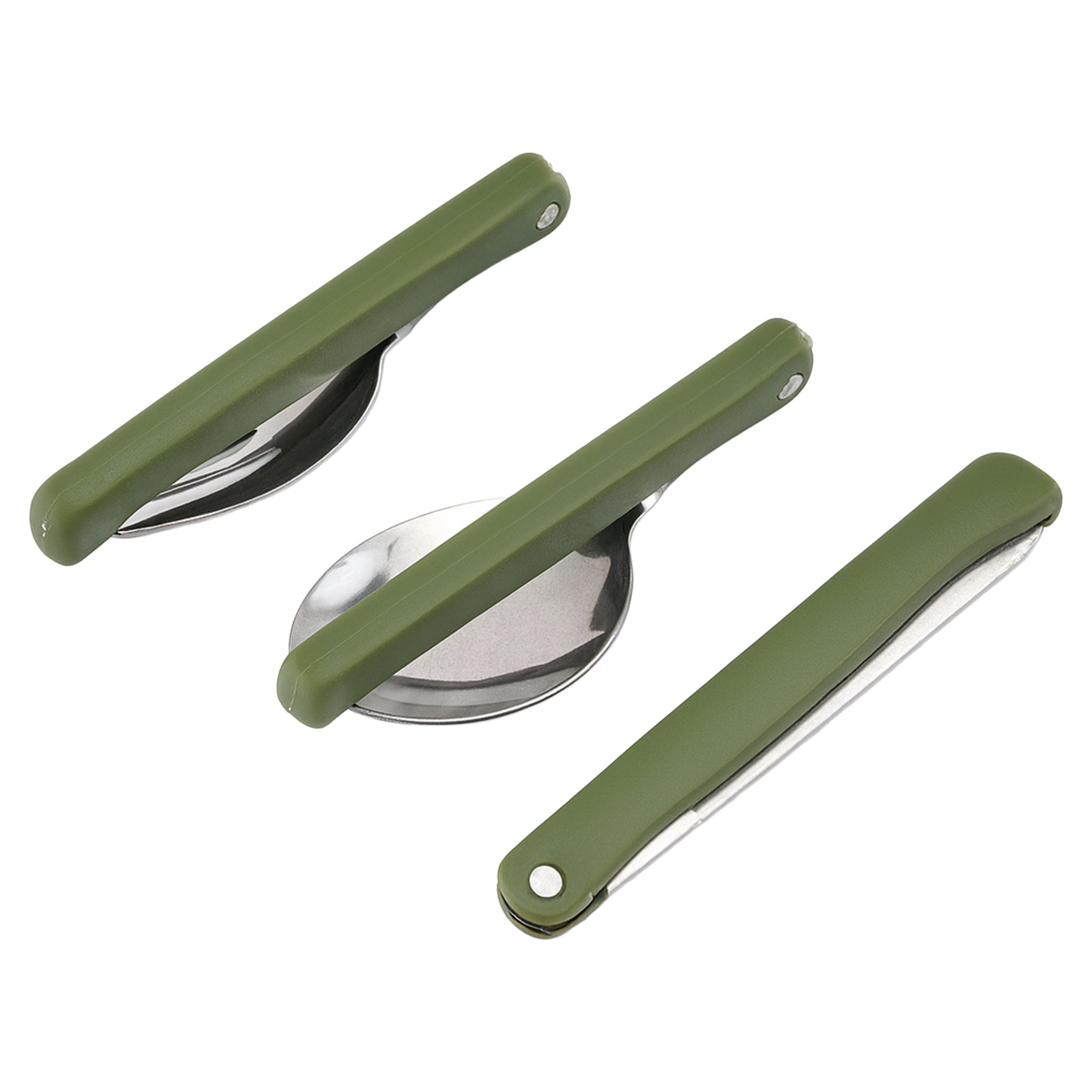 Stainless Steel Folding Camping Cutlery Set with Green Pouch