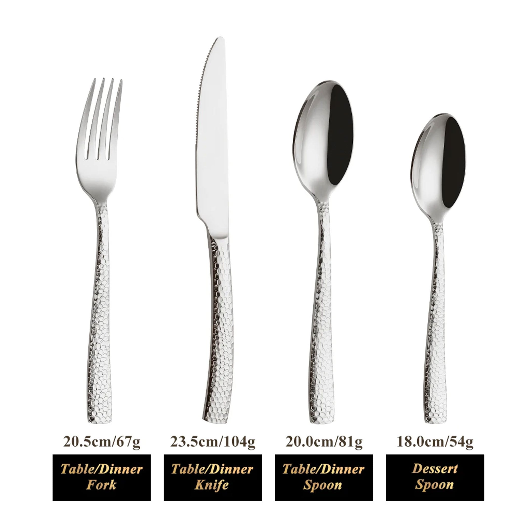 Stainless Steel Gold Cutlery Set – 4/8/12pcs Hammered Handle