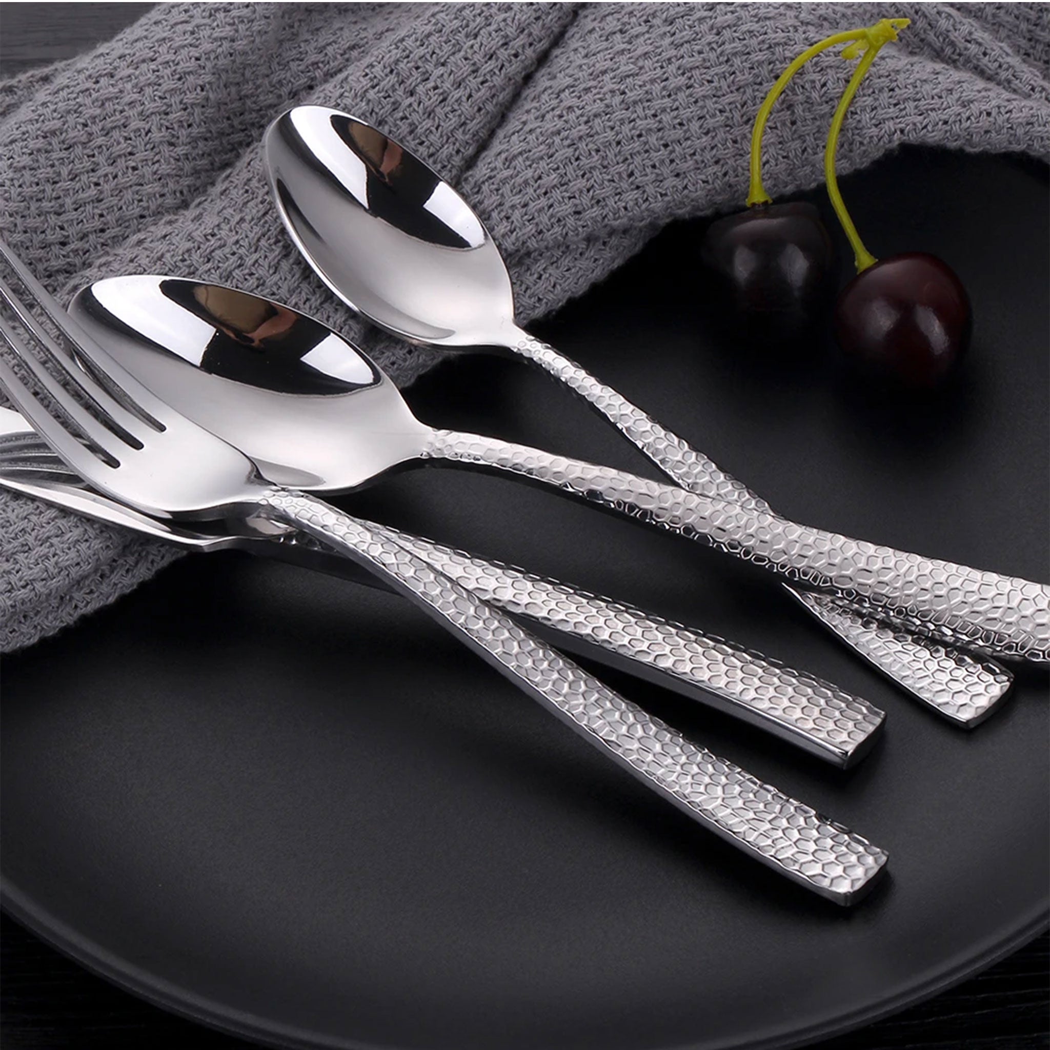 Stainless Steel Gold Cutlery Set with Hammered Handle – 4/8/12pcs