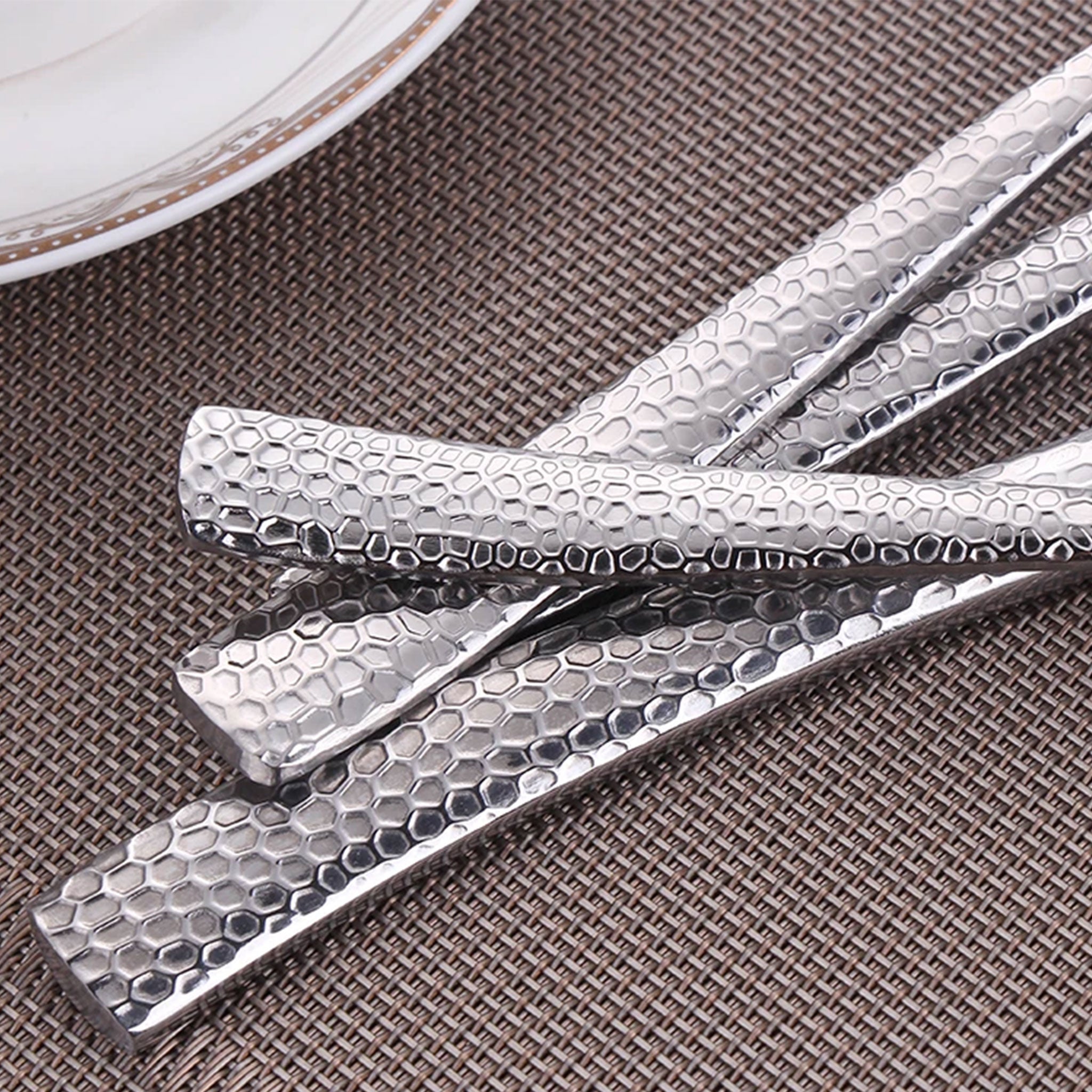 Stainless Steel Gold Cutlery Set with Hammered Handle – 4/8/12pcs