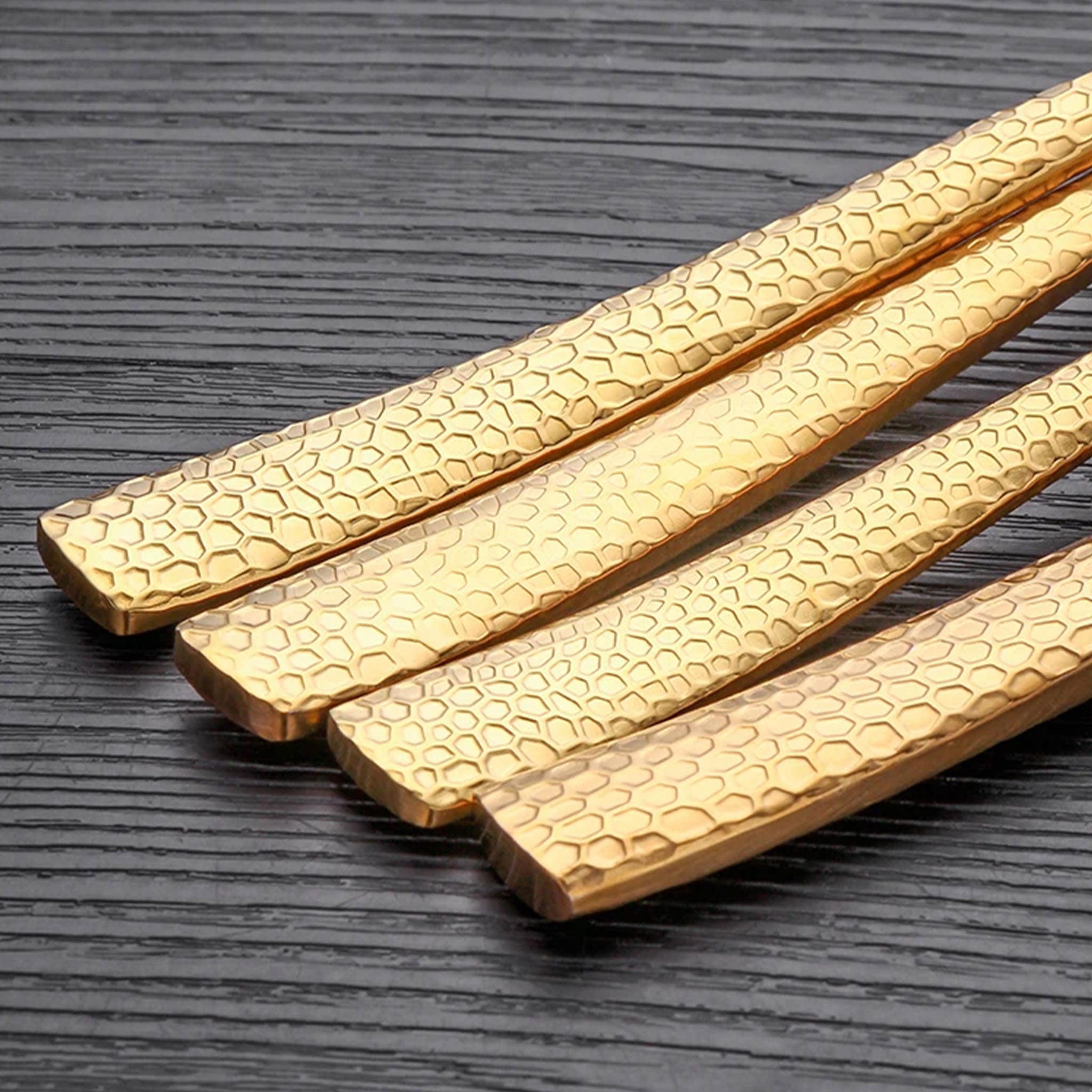 Stainless Steel Gold Cutlery Set with Hammered Handle – 4/8/12pcs