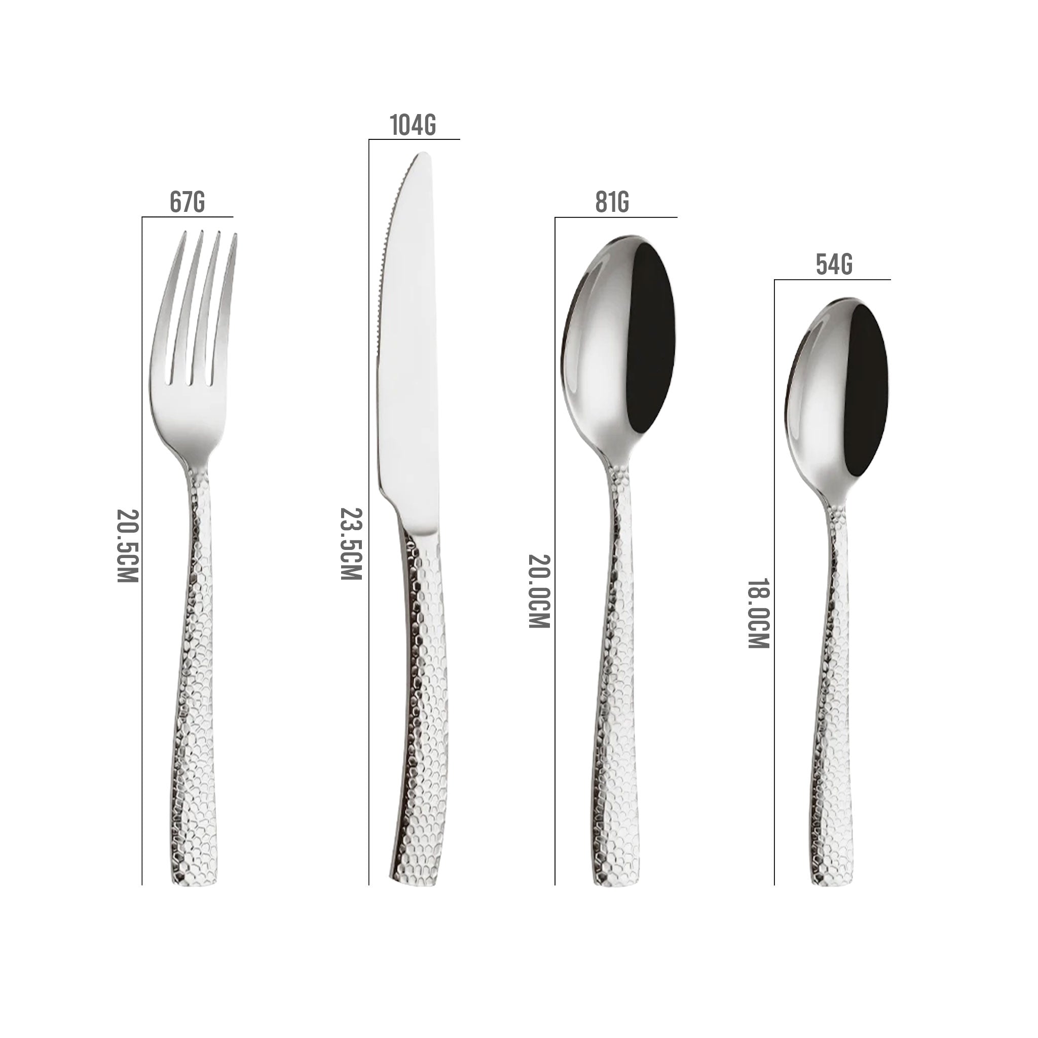 Stainless Steel Gold Cutlery Set with Hammered Handle – 4/8/12pcs