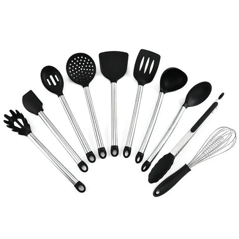 Stainless Steel Handle Silicone Kitchenware Set Non-stick Pot Special Spatula Soup Spoon High Temperature Home Kitchen Supplies wiktra