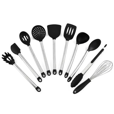 Stainless Steel Handle Silicone Kitchenware Set Non-stick Pot Special Spatula Soup Spoon High Temperature Home Kitchen Supplies