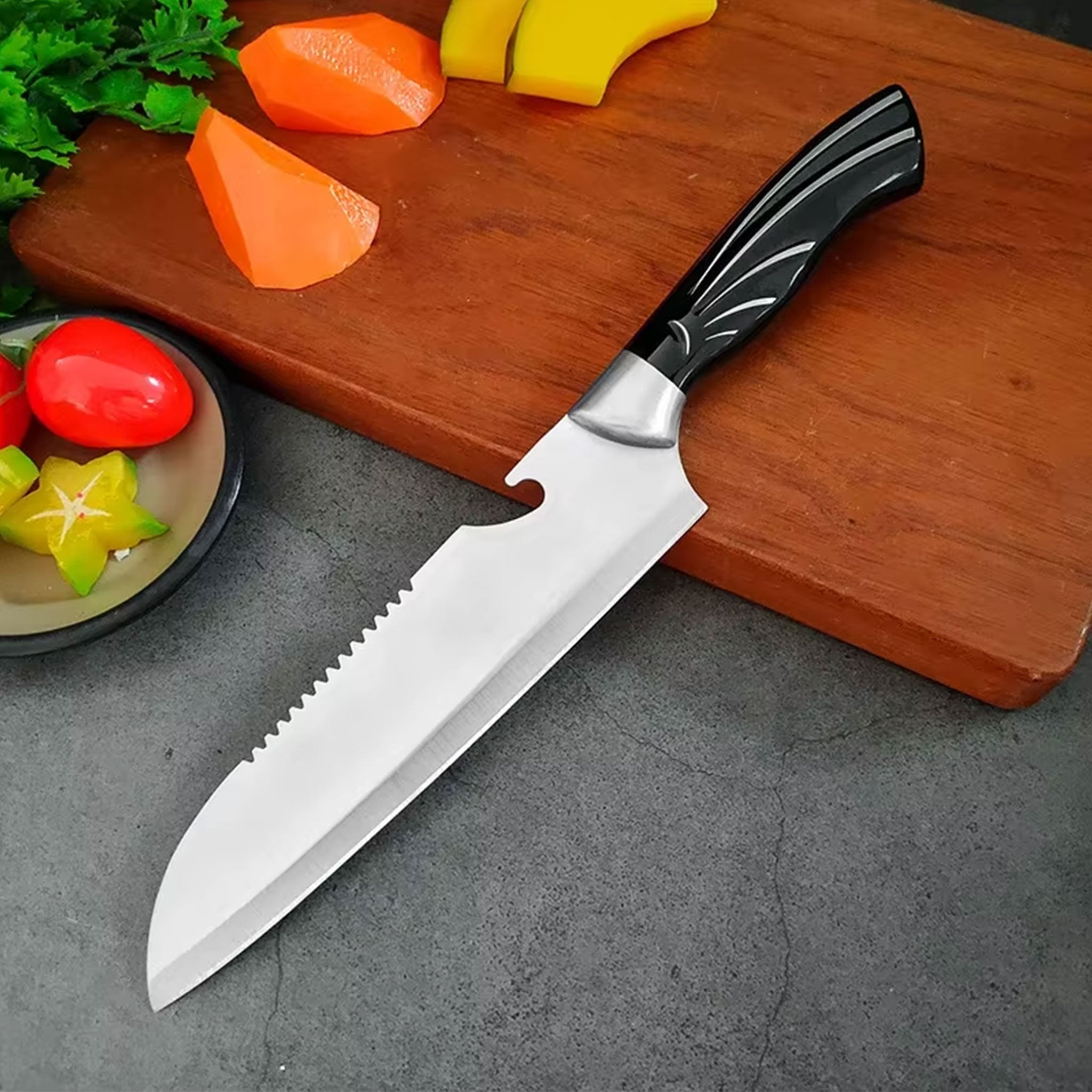 Stainless Steel Kitchen Knife Set with Holder and Sharpener