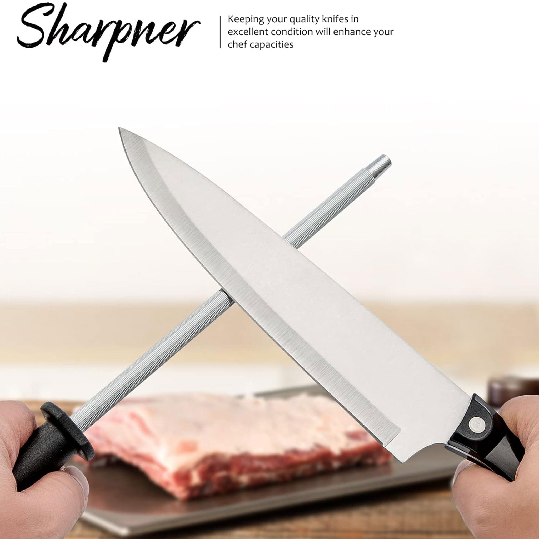 Stainless Steel Kitchen Knife Set with Holder and Sharpener