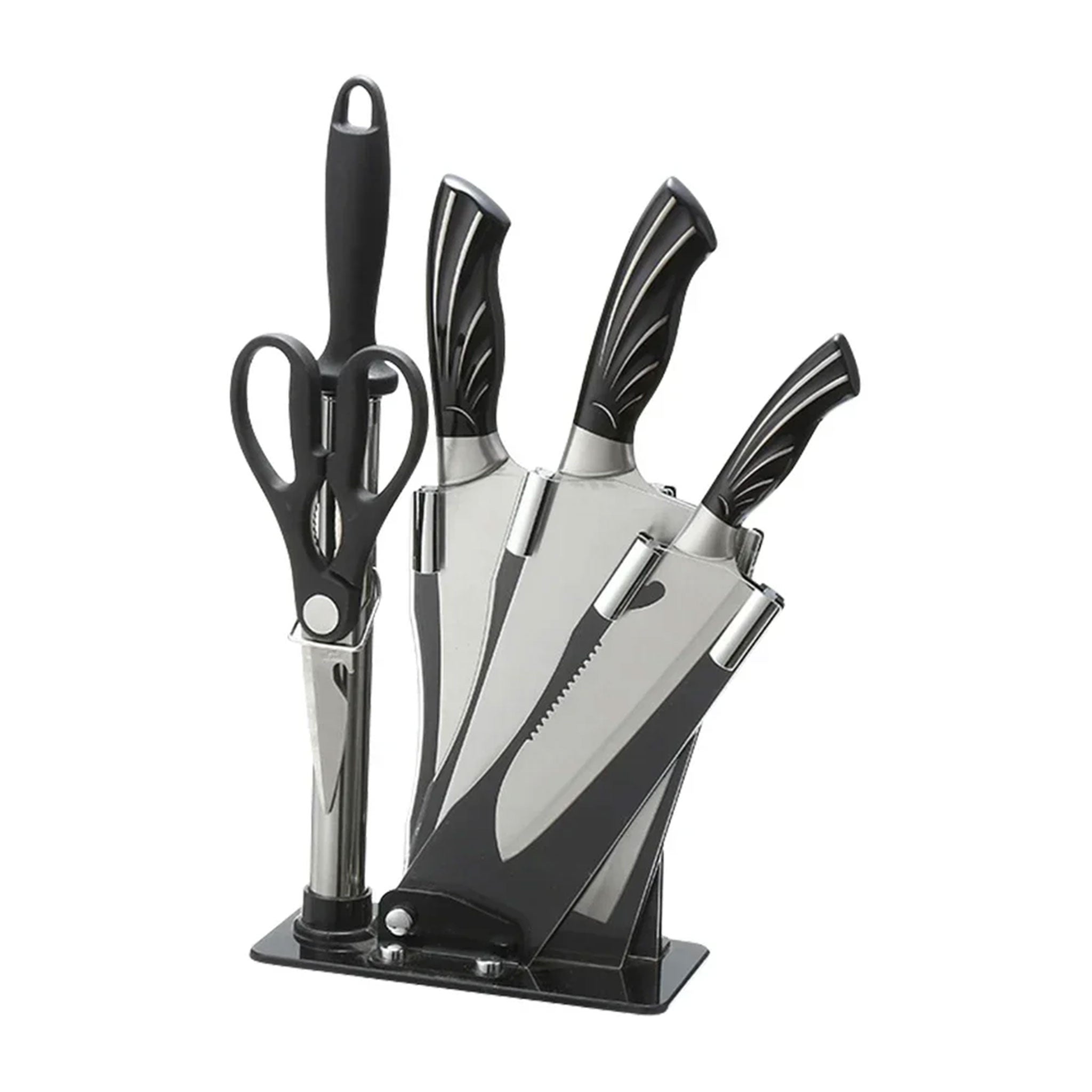 Stainless Steel Kitchen Knife Set with Holder and Sharpener