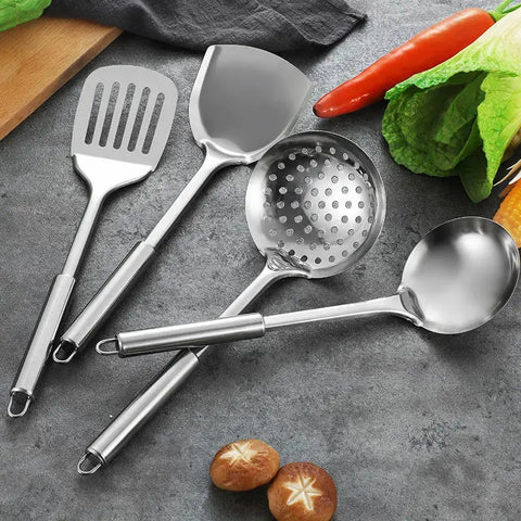 Stainless Steel Round Tube Kitchenware Set, Pot Shovel Set, Cooking Tool Sets, Scald Proof Soup Spoon, Cooking Shovel wiktra