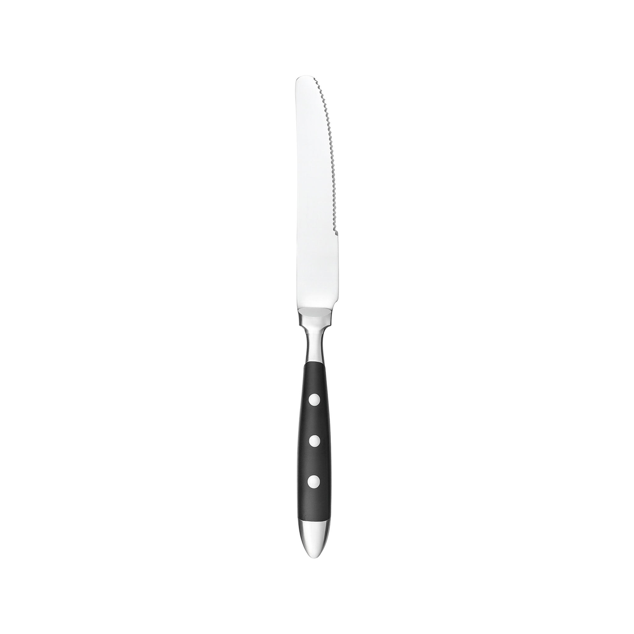 Stainless Steel Steak Knife, Fork & Spoon with Black Rivet Handle