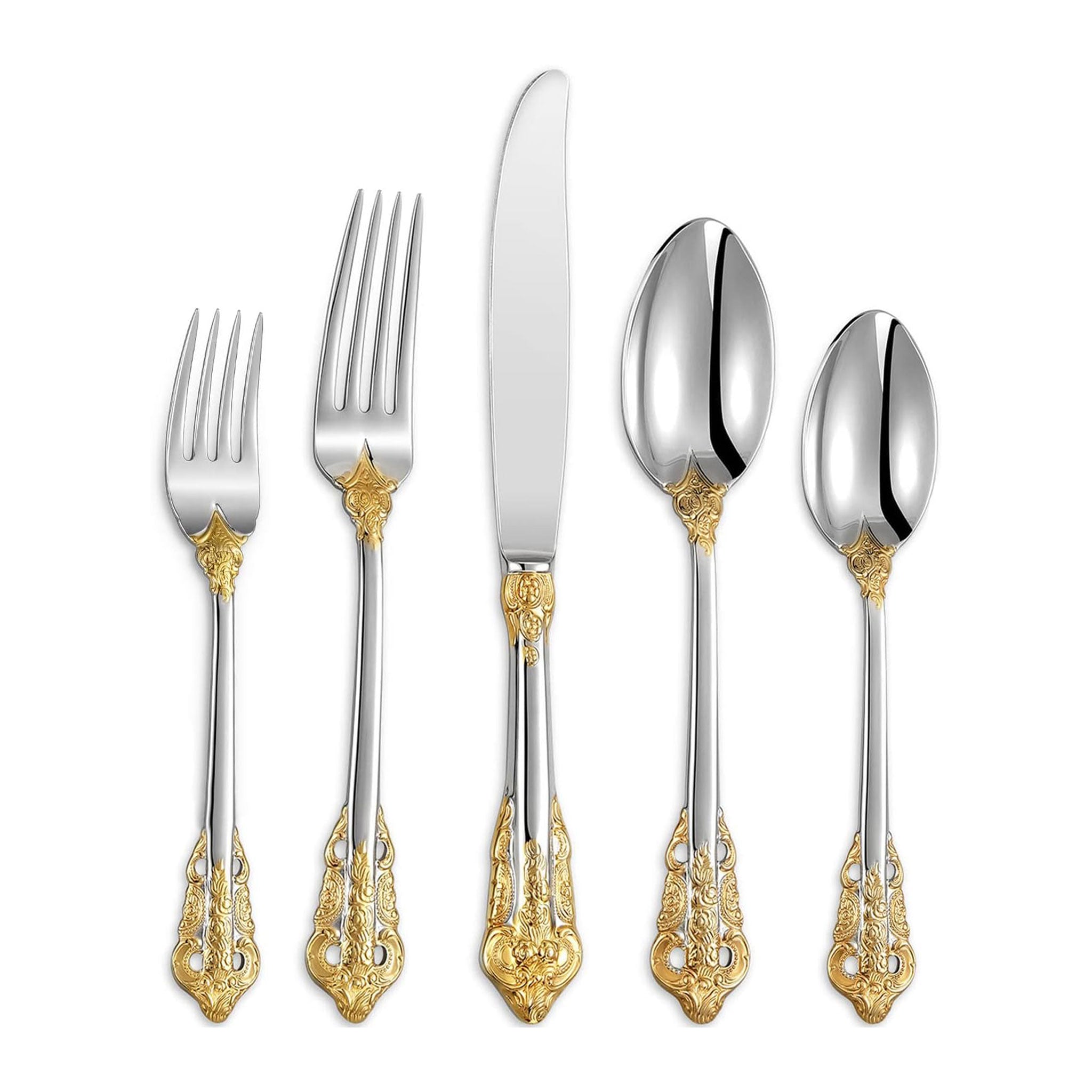Stainless Steel Vintage Silver Flatware Set – Baroque Hollow Handle