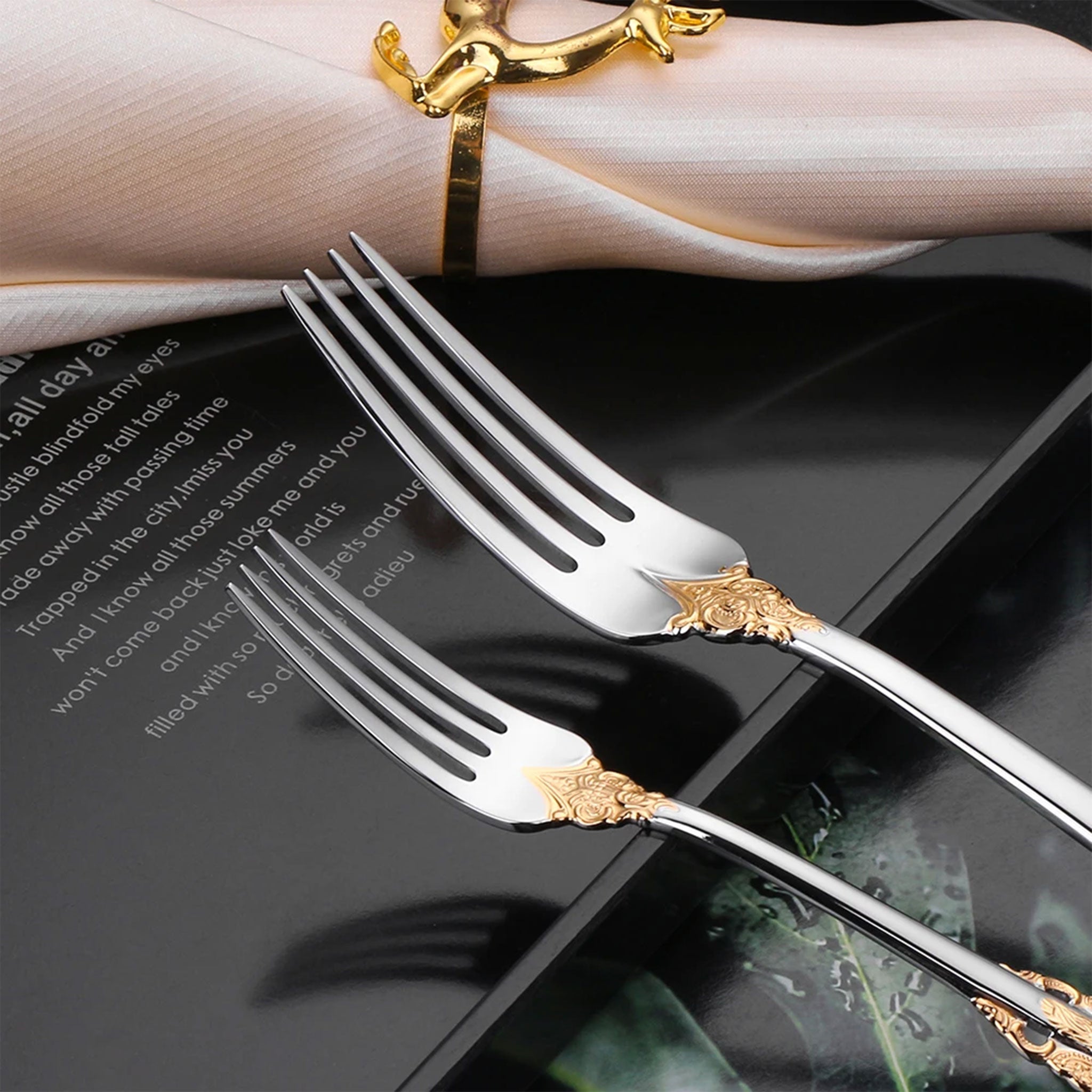 Stainless Steel Vintage Silver Flatware Set – Baroque Hollow Handle