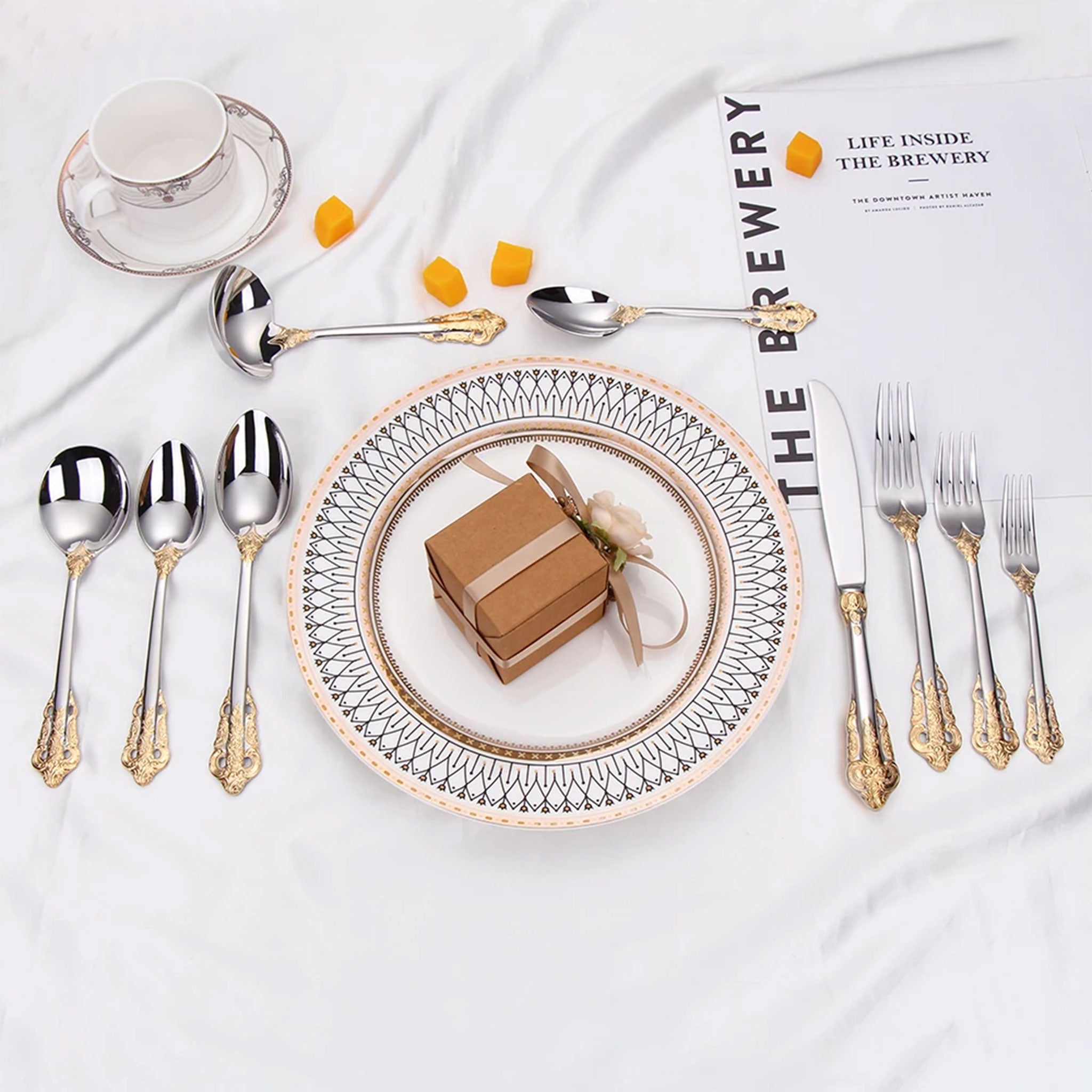 Stainless Steel Vintage Silver Flatware Set – Baroque Hollow Handle