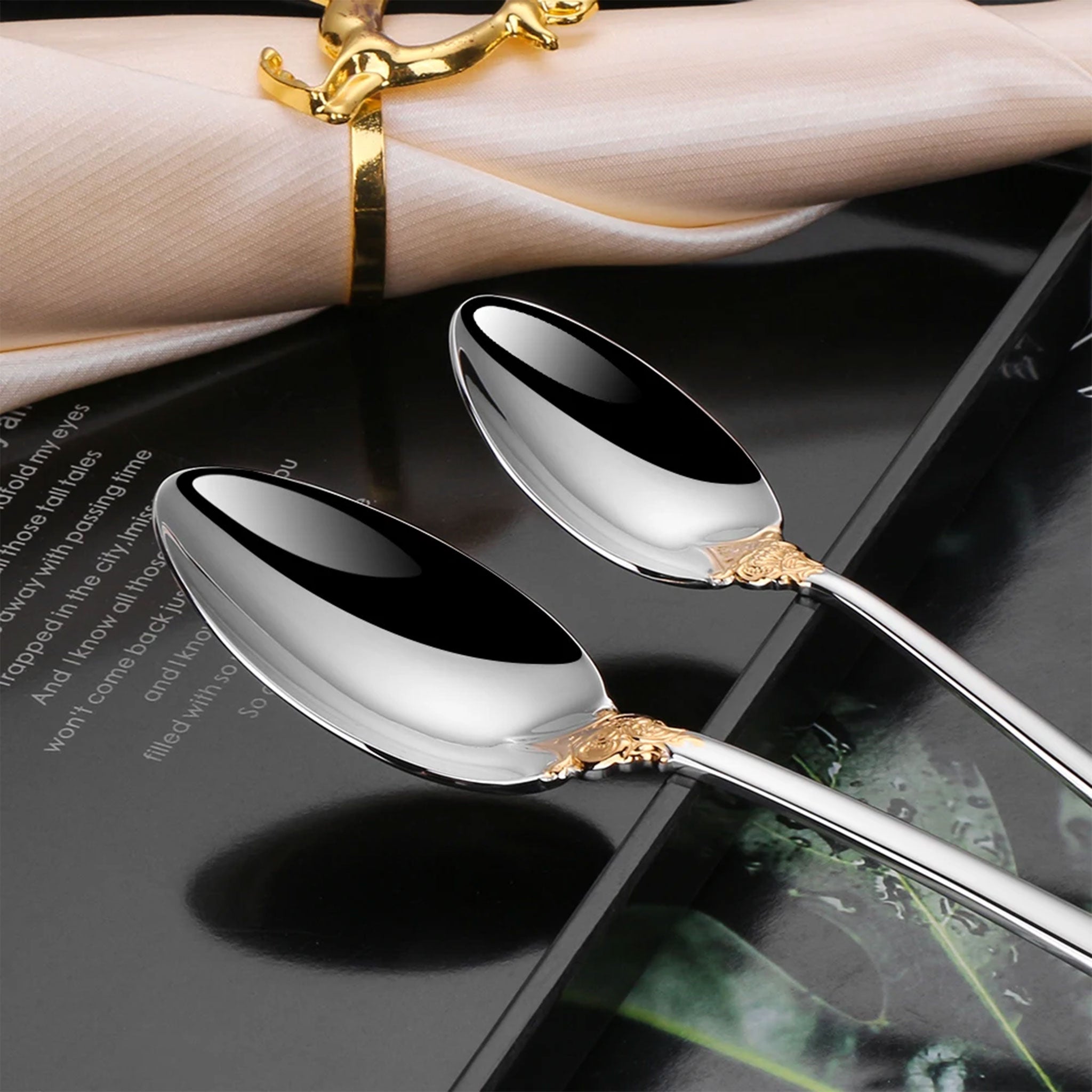 Stainless Steel Vintage Silver Flatware Set – Baroque Hollow Handle