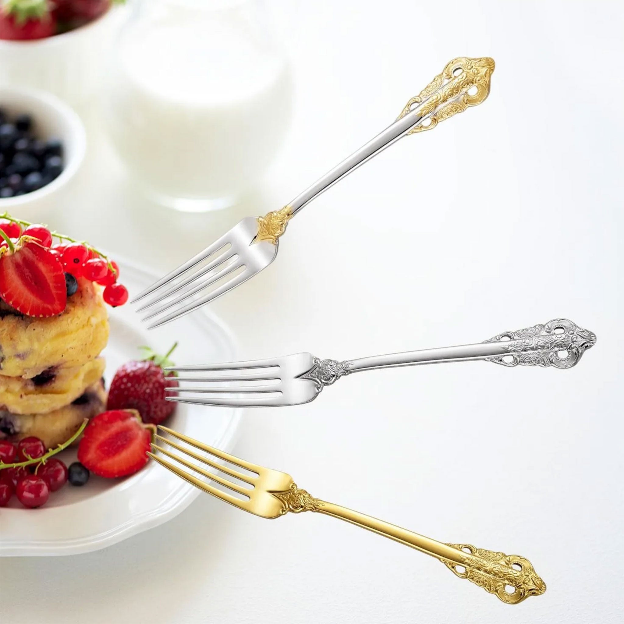 Stainless Steel Vintage Silver Flatware Set – Baroque Hollow Handle