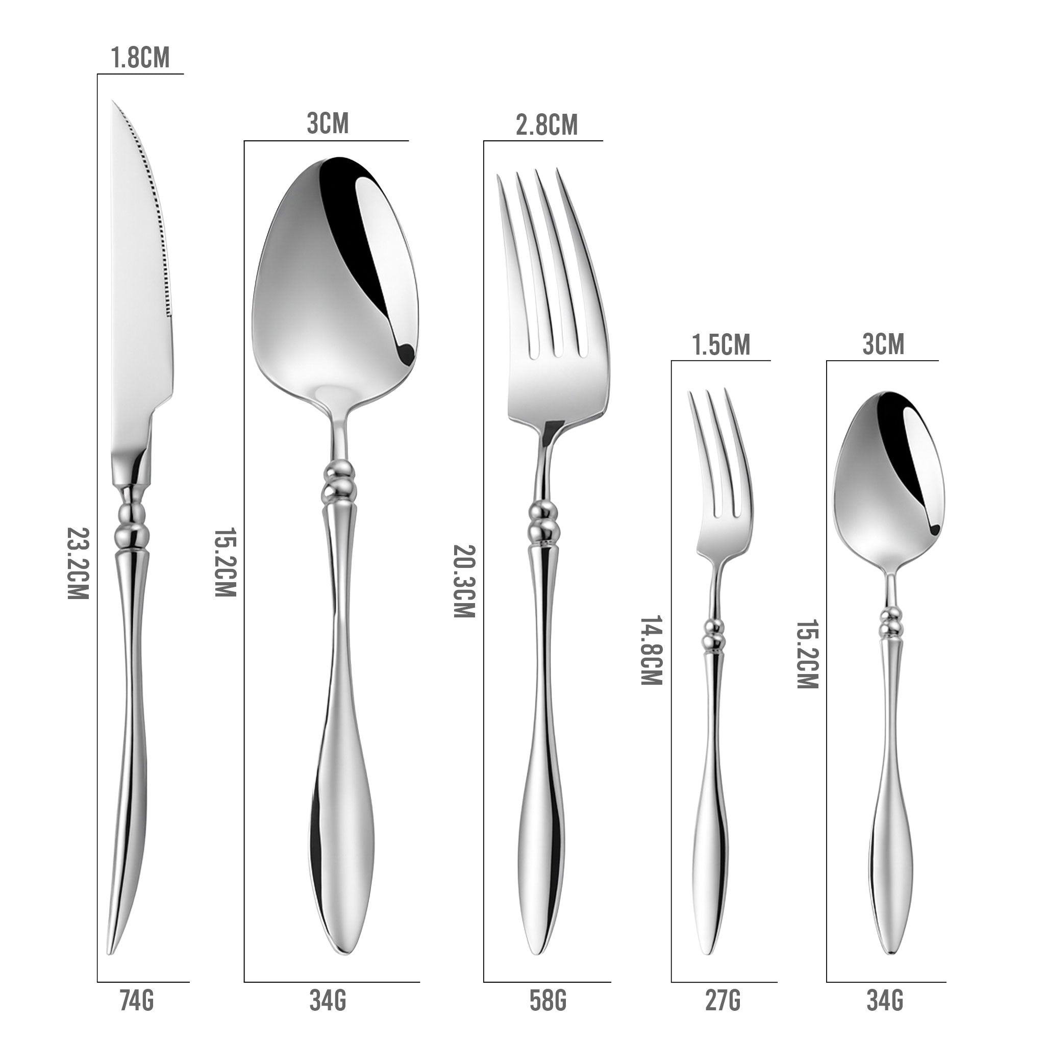 Stainless Steel Western Tableware Set – Steak Knife, Fork & Spoon