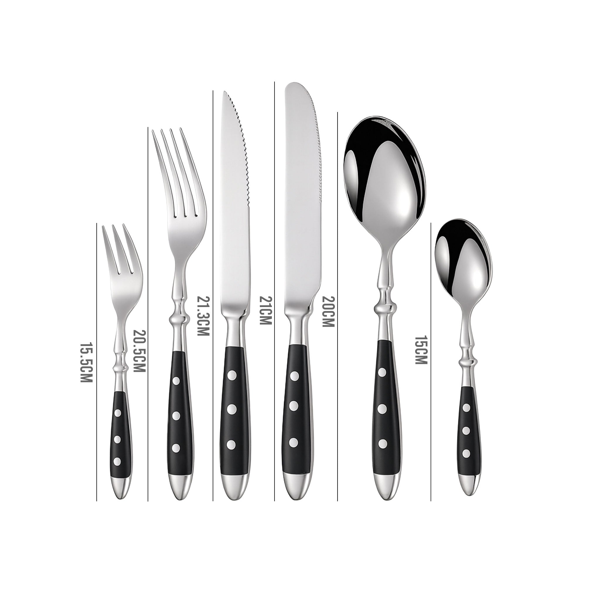 Steak Knife, Fork & Spoon with Rivet Handles