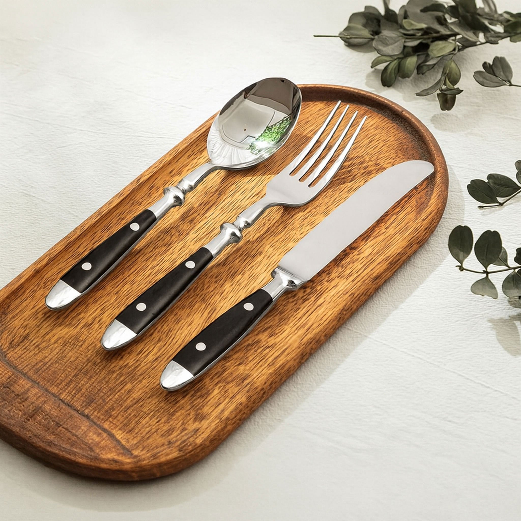 Steak Knife, Fork & Spoon with Rivet Handles