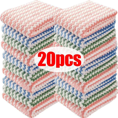 Super Absorbent Cleaning Cloths Coral Fleece Home Kitchen Dishcloths Washing Scouring Pads Dish Rags Glass Windows Wipes Towels wiktra