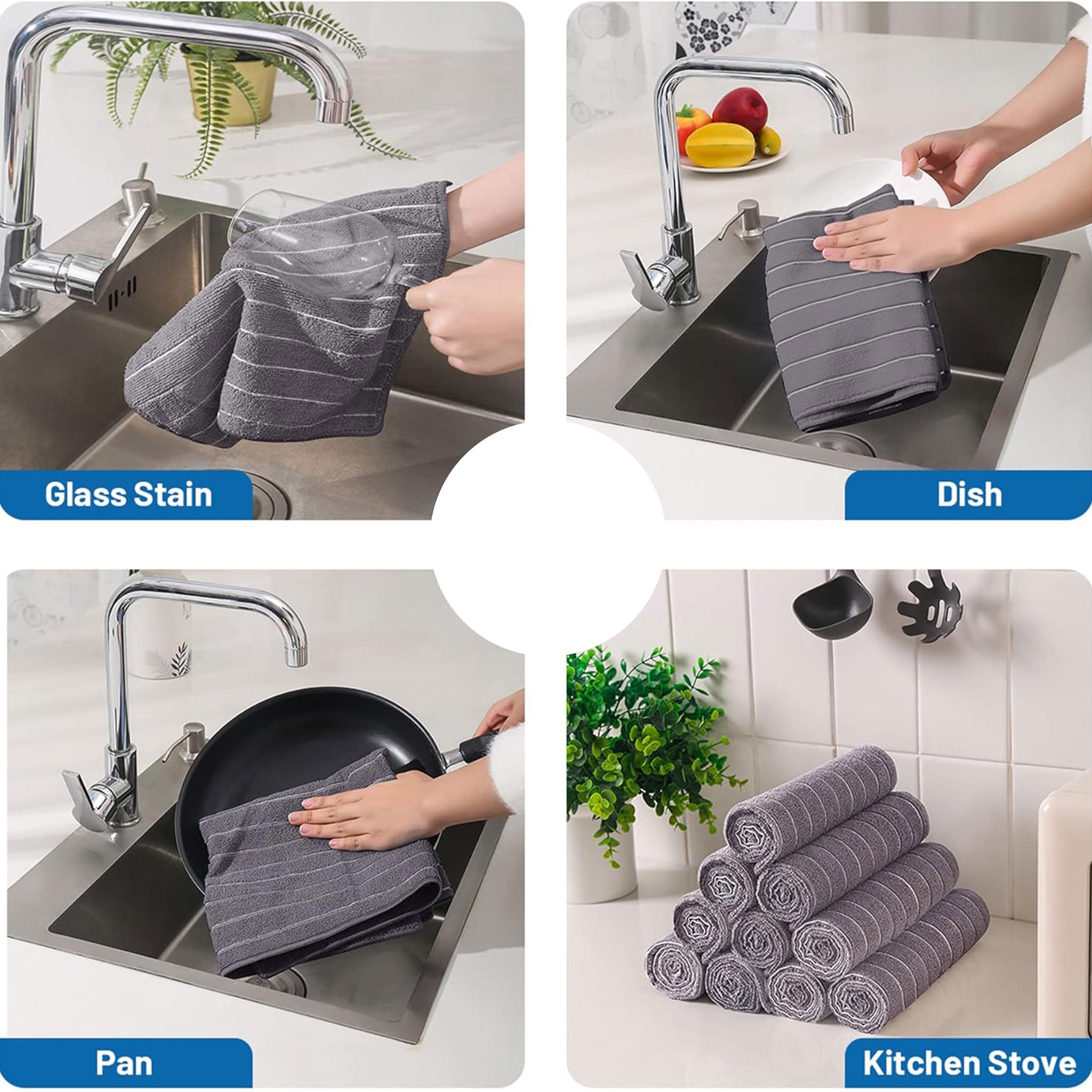Super Soft Microfiber Gray Dish Towel – Lint-Free & Highly Absorbent