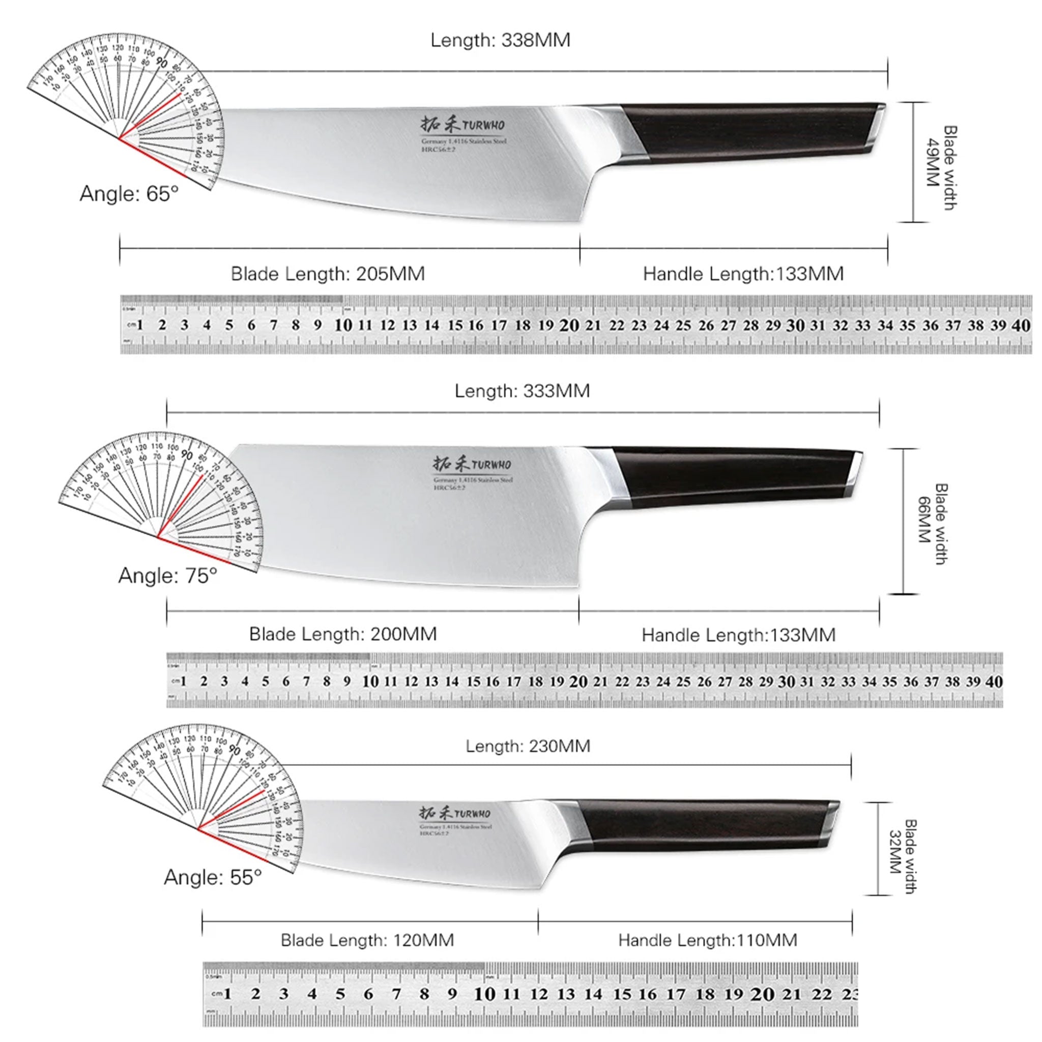 "TURWHO Kitchen Knife Set – German High Carbon Steel 1–3 PCS"