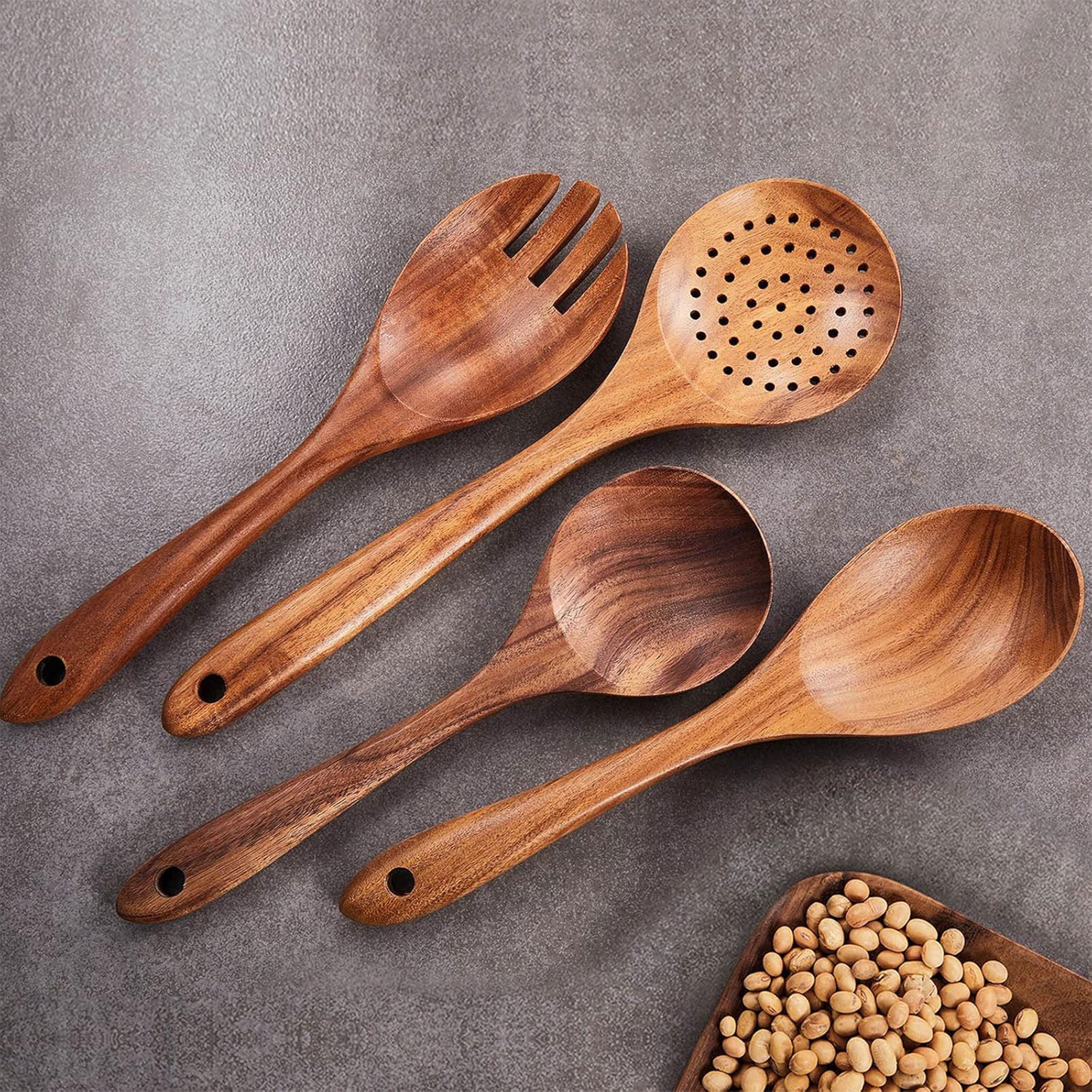 Teak Natural Wood Cooking Spoon & Utensil Set (1–10 PCS)
