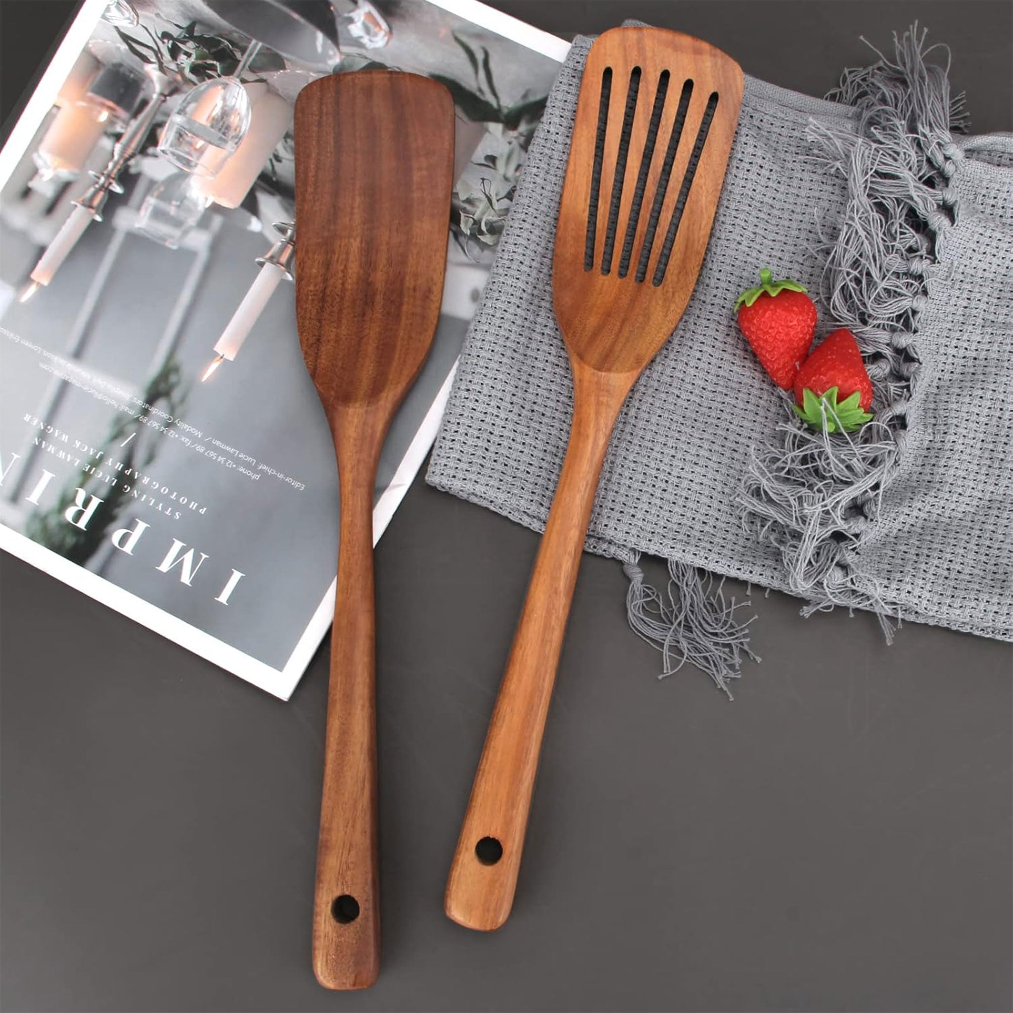 Teak Natural Wood Cooking Spoon & Utensil Set (1–10 PCS)