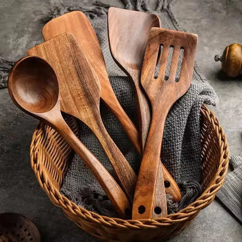 Teak Wooden Spatulas Kitchen Utensils Cooking Utensil Eco-Friendly Wood Spatula for Non Stick Cookware wiktra