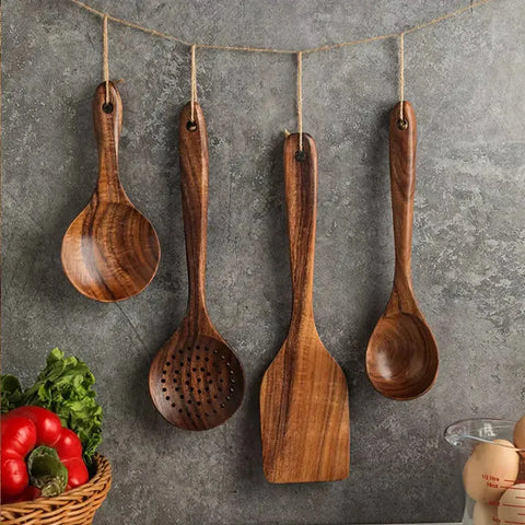 Teak Wooden Spatulas Kitchen Utensils Cooking Utensil Eco-Friendly Wood Spatula for Non Stick Cookware wiktra