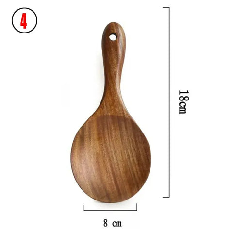 Thailand Teak Natural Wood Tableware Spoon Ladle Turner Long Rice Colander Soup Skimmer Cooking Spoons Scoop Kitchen Tool Set