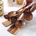 Thailand Teak Natural Wood Tableware Spoon Ladle Turner Long Rice Colander Soup Skimmer Cooking Spoons Scoop Kitchen Tool Set wiktra