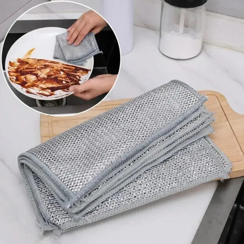 Thickened Cleaning Cloth Kitchen Magic Dishwashing Towel Metal Steel Wire Cleaning Rag Microwave Stove Clean Tool Dishing Cloth - Wiktra