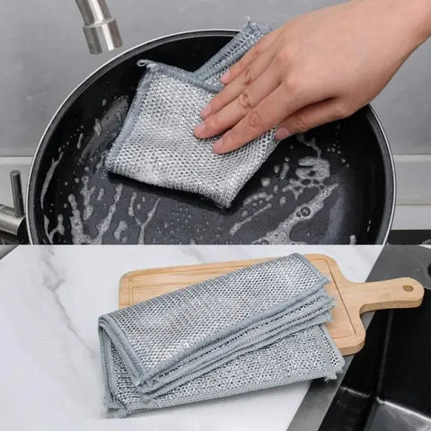 Thickened Cleaning Cloth Kitchen Magic Dishwashing Towel Metal Steel Wire Cleaning Rag Microwave Stove Clean Tool Dishing Cloth - Wiktra