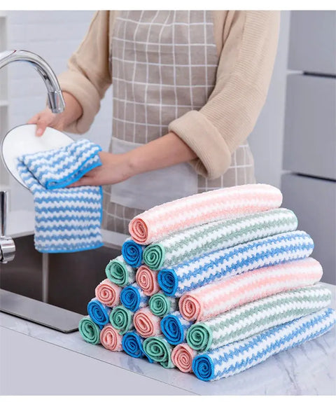 Thickened Kitchen Cleaning Towel Absorbent Non-stick Oil Microfiber Rag Pan Pot Dish Wipe Cloth Coral Fleece Dishcloths wiktra