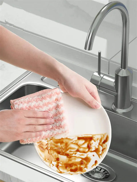 Thickened Kitchen Cleaning Towel Absorbent Non-stick Oil Microfiber Rag Pan Pot Dish Wipe Cloth Coral Fleece Dishcloths wiktra