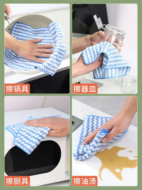 Thickened Kitchen Cleaning Towel Absorbent Non-stick Oil Microfiber Rag Pan Pot Dish Wipe Cloth Coral Fleece Dishcloths wiktra