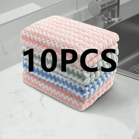 Thickened Kitchen Cleaning Towel Absorbent Non-stick Oil Microfiber Rag Pan Pot Dish Wipe Cloth Coral Fleece Dishcloths