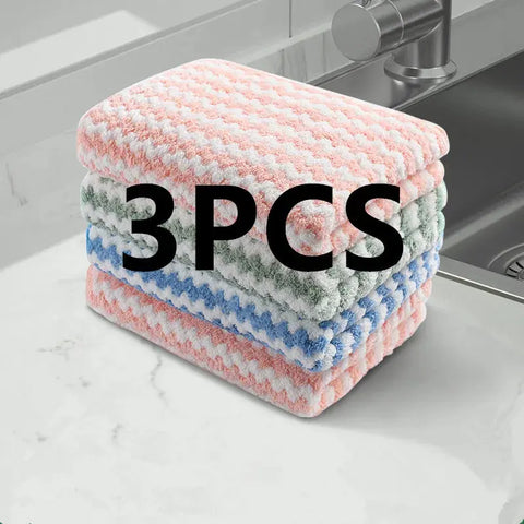 Thickened Kitchen Cleaning Towel Absorbent Non-stick Oil Microfiber Rag Pan Pot Dish Wipe Cloth Coral Fleece Dishcloths