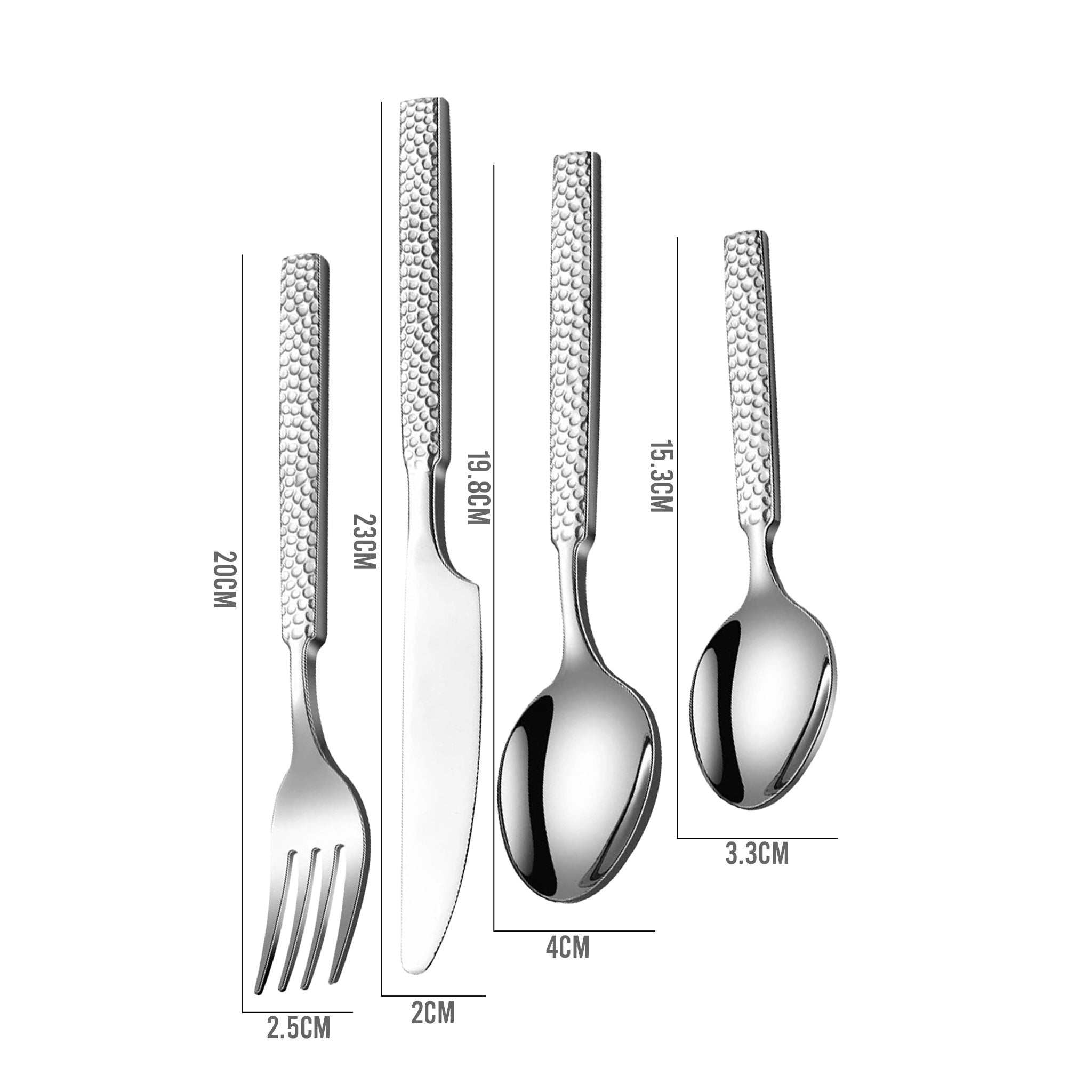 Thickened Stainless Steel Hammered Cutlery Set – Spoon, Fork & Knife
